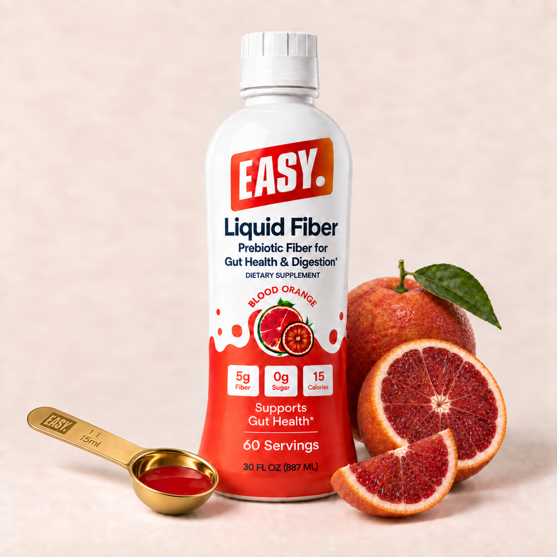 Easy Fiber Blood Orange bottle with gold tablespoon