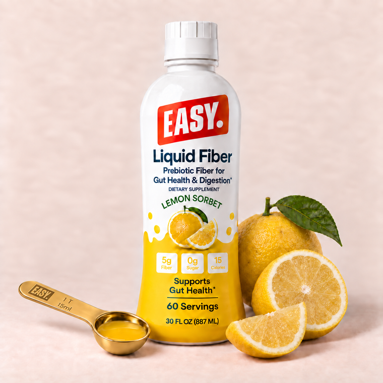 Easy Fiber Lemon Sorbet bottle with gold tablespoon