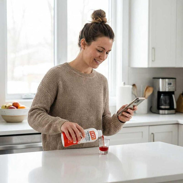 Woman with stomach discomfort from fiber powder