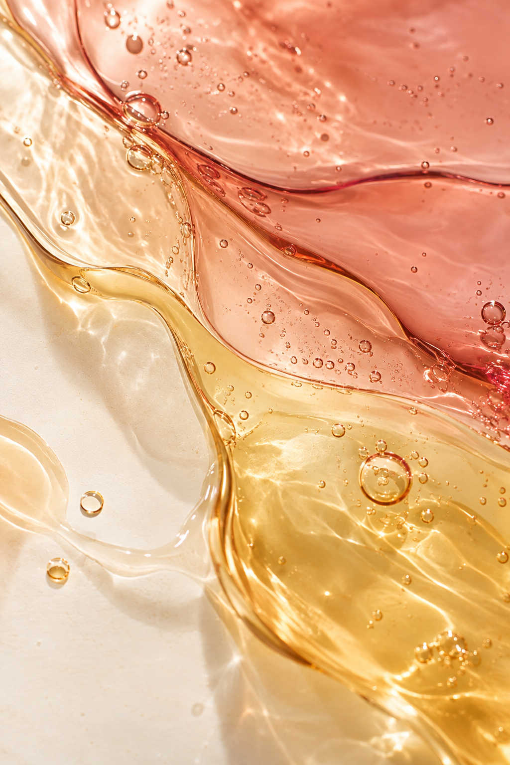 Editorial macro of translucent berry and citrus-colored liquid in motion